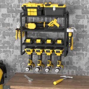 SPACECARE Power Tool Organizer，4 Drill Holders Wall Mount， 4 Layers Garage Organization Floating Cordless Drill Holder Heavy Duty Tool Organizers Utility Rack Floating Tool Shelf for 4 Drill Holders