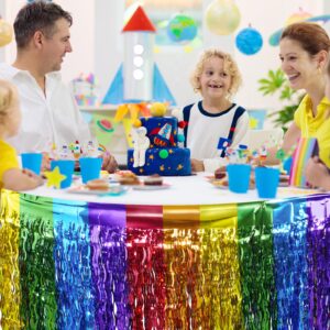 6 Pack Rainbow Wavy Table Skirt Party Decorations 30x108 Inch, Rainbow Party Table Decorations, Rainbow Metallic Foil Tinsel Table Skirts for Birthday Wedding Engagement Bridal Shower Party Supplies