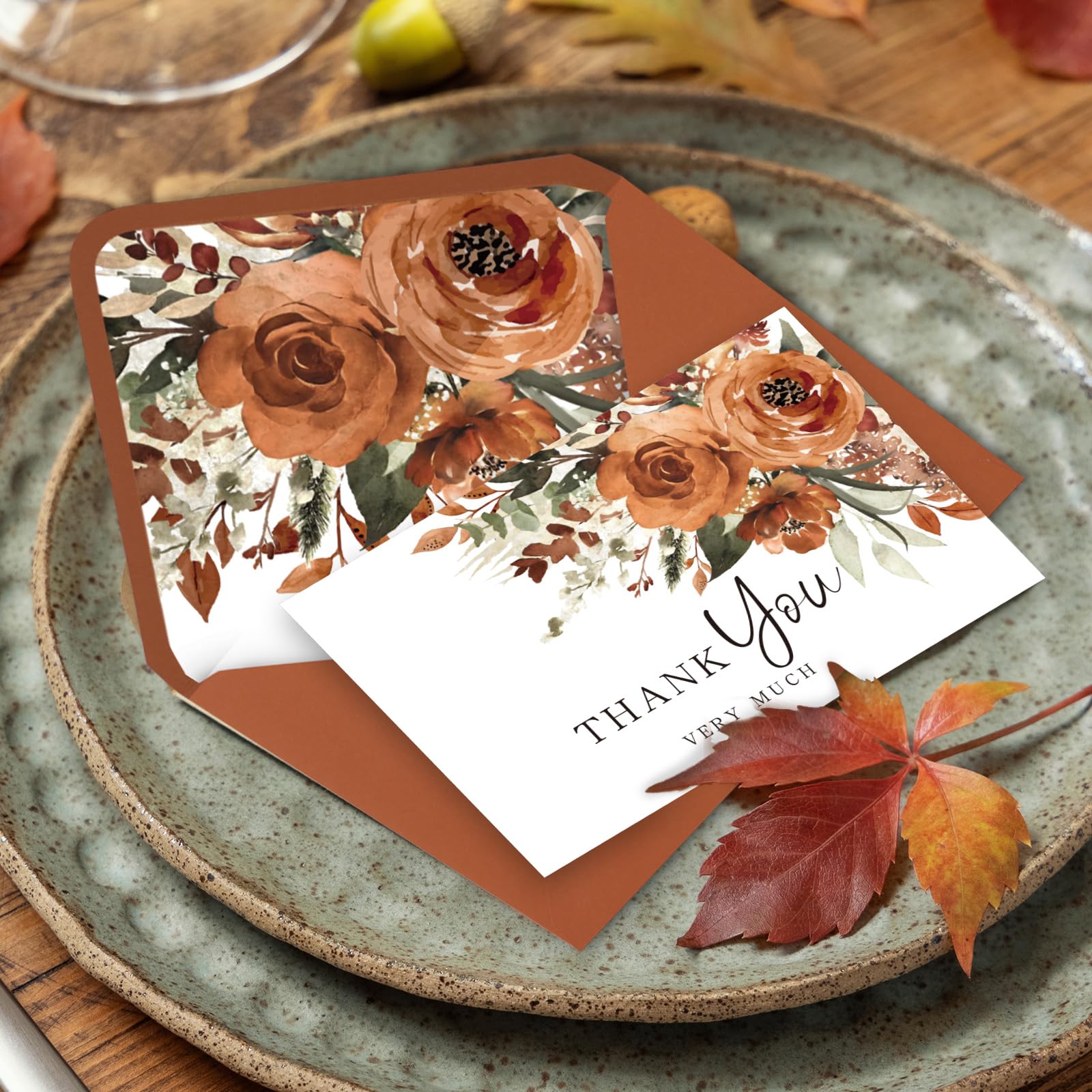 Whaline 36Pcs Watercolor Floral Thank You Cards with Envelopes and Stickers Orange Rose Greeting Cards Blank Note Cards for Weddings Bridal Shower Baby Shower