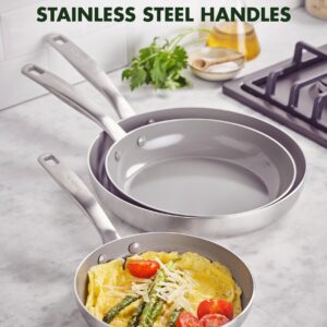 GreenPan Chatham Tri-Ply Stainless Steel Cookware Healthy Ceramic Nonstick 8" 10" and 12" 3 Piece Frying Pan Skillet Set, PFAS-Free, Multi Clad, Induction, Dishwasher Safe, Oven and Broiler Safe