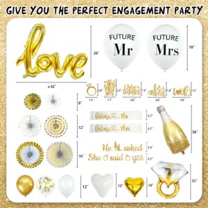 Engagement Party Decorations Gold He Asked She Said Yes Banner Bridal Shower Wedding Decorations Cake Toppers and Mr. & Mrs. Balloons Sash