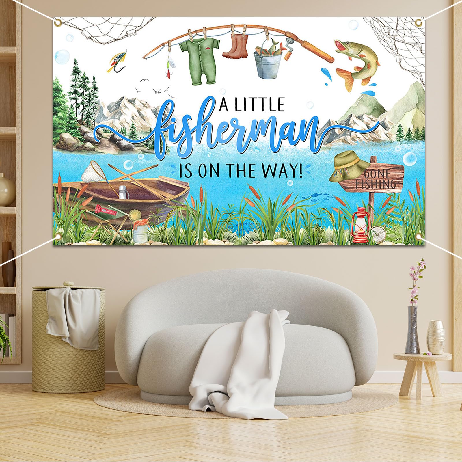 Avezano Fishing Baby Shower Backdrop A Little Fisherman is on The Way Baby Shower Party Decorations Banner Gone Fishing Baby Shower Party Background for Boys 70.8x43.3"