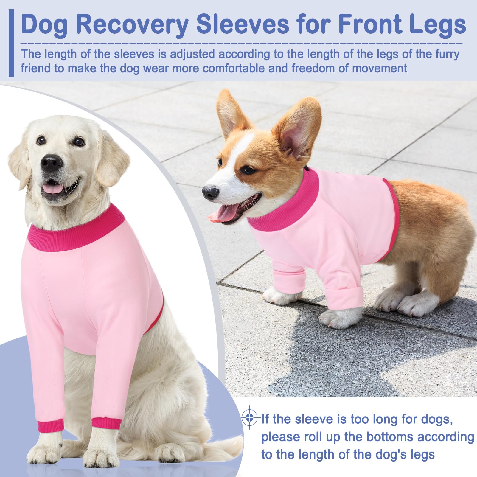 KOESON Dog Recovery Sleeve for Front Legs, Dog Surgery Recovery Suit After Surgery Dog Elbow Protector, Adjustable Dog Leg Sleeve to Stop Licking for Leg Injuries Dog Cone Collar Alternative Pink L