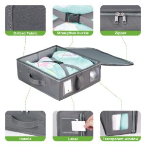 KEEGH Bed Sheet Organizers and Storage, 4 Pack Linen Closet Organizer for Bedding, Sheets Set Folder Organizer with Window& Zipper, Bed Sheet Storage Organizer for Bedsheets, Duvet Cover - Grey