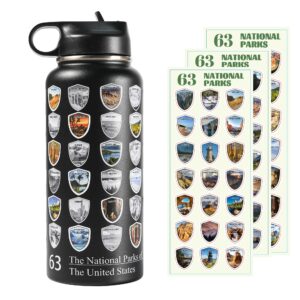 beautsque 63 national parks water bottle with stickers,3d printed,32 oz travel insulated bottles with straw, stainless steel