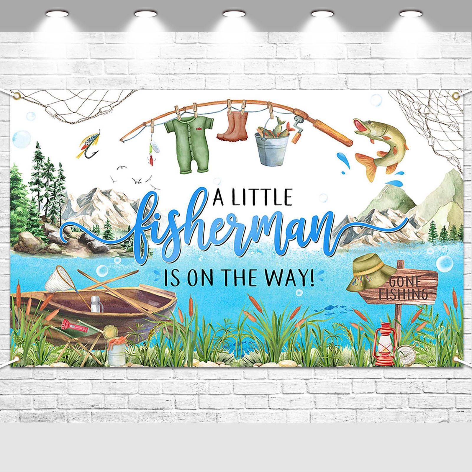 Avezano Fishing Baby Shower Backdrop A Little Fisherman is on The Way Baby Shower Party Decorations Banner Gone Fishing Baby Shower Party Background for Boys 70.8x43.3"