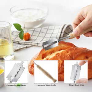 JJOO Bread Scoring Tool, Stainless Steel Bread Lame, Hand Crafred Bread Lame Dough Sourdough Scoring Tool, Bread Scorer with 15 Blades and Leather Cover