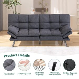 Hcore Futon Sofa Bed Couch,Convertible Futon Sleeper Sofa,Memory Foam Futon Couch Bed,Loveseat Sofa Bed,Small Splitback Polyester Modern Sofa for Living Room,Office,Apartment,Pure Grey