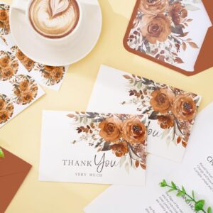 Whaline 36Pcs Watercolor Floral Thank You Cards with Envelopes and Stickers Orange Rose Greeting Cards Blank Note Cards for Weddings Bridal Shower Baby Shower