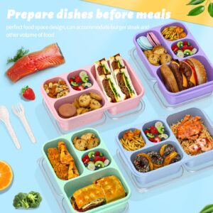 Bento Box for Adults and Snack Containers Set of 4 - Stackable, with 4 Compartments, Microwave & Dishwasher Safe, BPA Free - Reusable Meal Prep Containers for Kids and Adults (4 Colors)