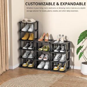 Tall Shoe Rack Front Door Entrance, Free Standing Narrow Shoe Rack Organizer for Entryway, Vertical Stackable Shoe Shelf for Closet Dedroom Dorm Garage, 10 Tier Black Shoe Tower for Small Spaces