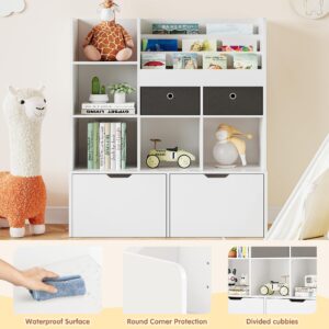 IDEALHOUSE Kids Bookshelf with Drawers 47.8in Toy Storage Organizer Modern Bookcase with Cubbies White Floor Storage Cabinet Wooden Toy Chest Playroom, Classroom, Nursery, Kids Room