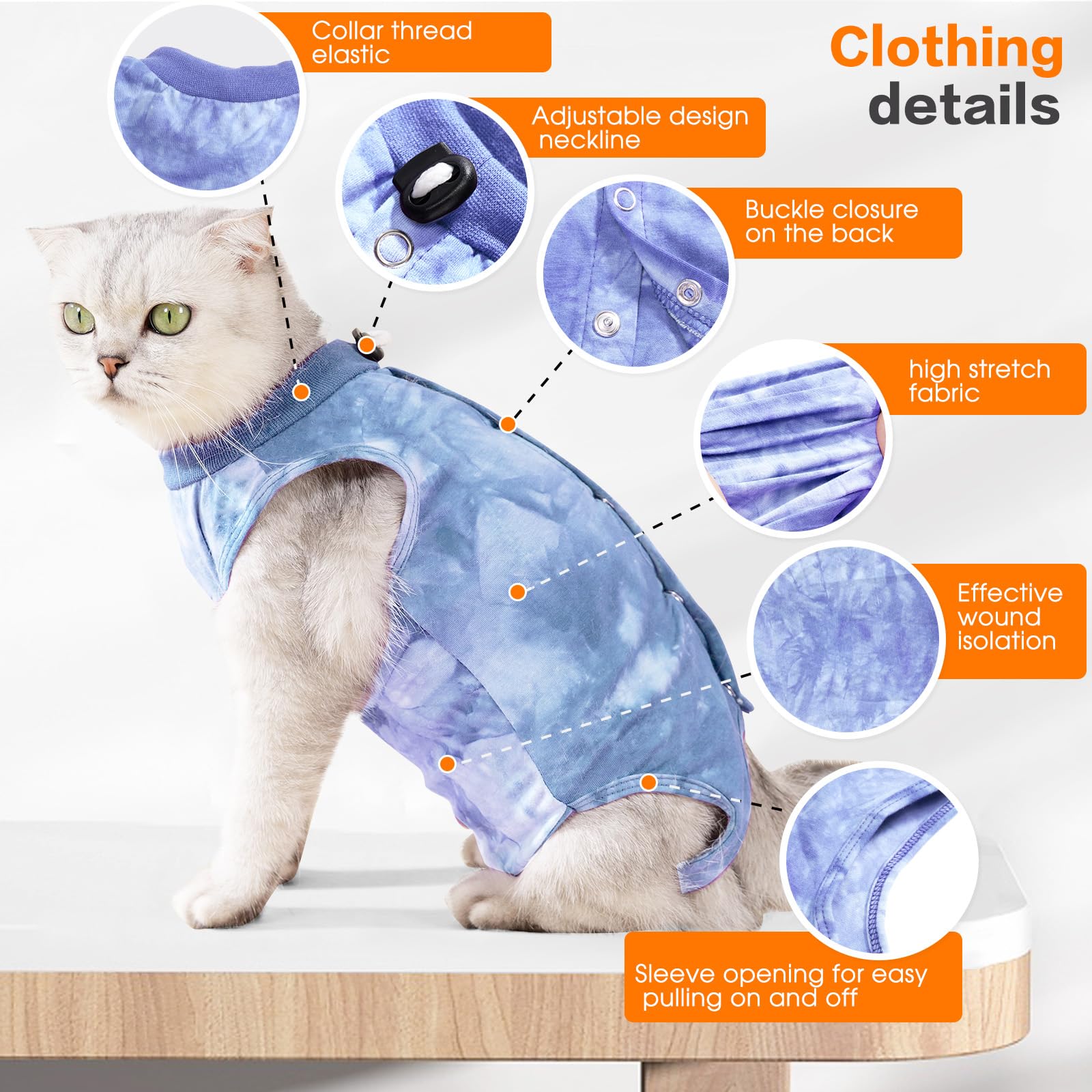 Cat Recovery Suit After Surgery, Cat Recovery Wear for Abdominal Wounds Cat Onesie Cone E-Collar Alternative,Blue M