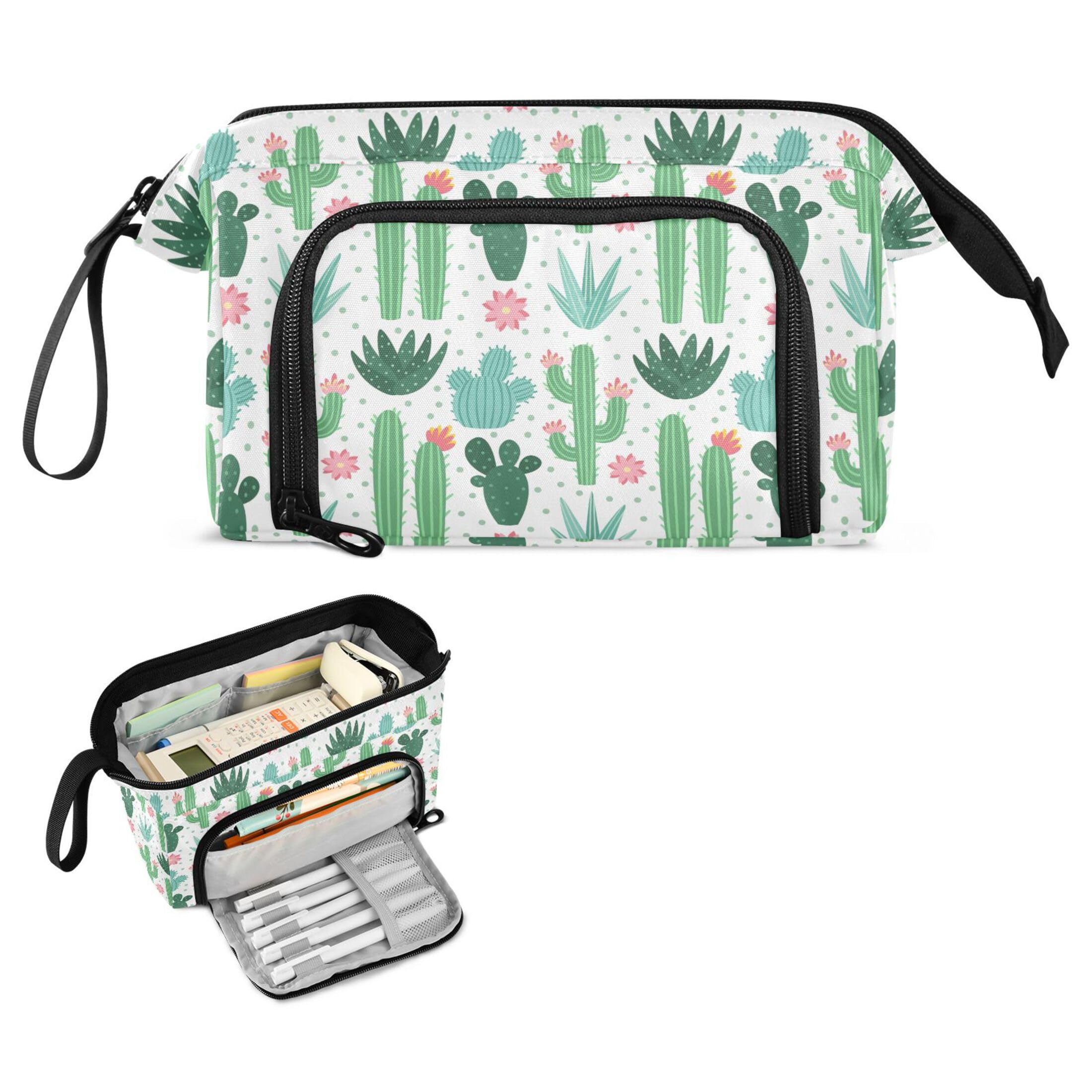 Vozoza Cactus Succulent Floral Pen Bag Big Capacity Pencil Case with Zipper Pencil Pouch Pen Cases Organizer for Adults