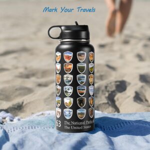 Beautsque 63 National Parks Water Bottle with Stickers,3D Printed,32 oz Travel Insulated Bottles with Straw, Stainless Steel