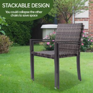 MEISSALIVVE Elegant Patio Dining Chairs Outdoor Set of 2, Stackable All-Weather Resistant Rattan Wicker Chairs, Deck Chairs for Porch, Balcony, Backyard, Garden 330LBS Capacity (Grey)