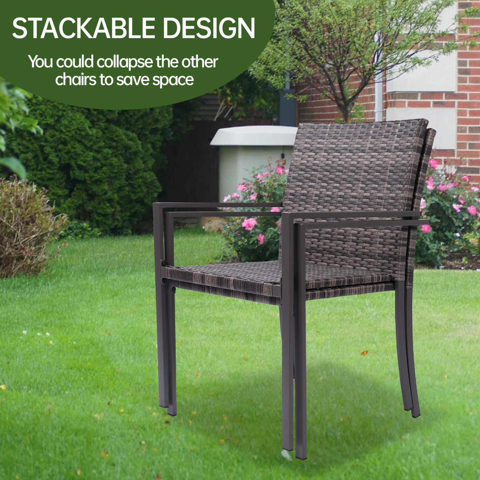 MEISSALIVVE Elegant Patio Dining Chairs Outdoor Set of 2, Stackable All-Weather Resistant Rattan Wicker Chairs, Deck Chairs for Porch, Balcony, Backyard, Garden 330LBS Capacity (Grey)