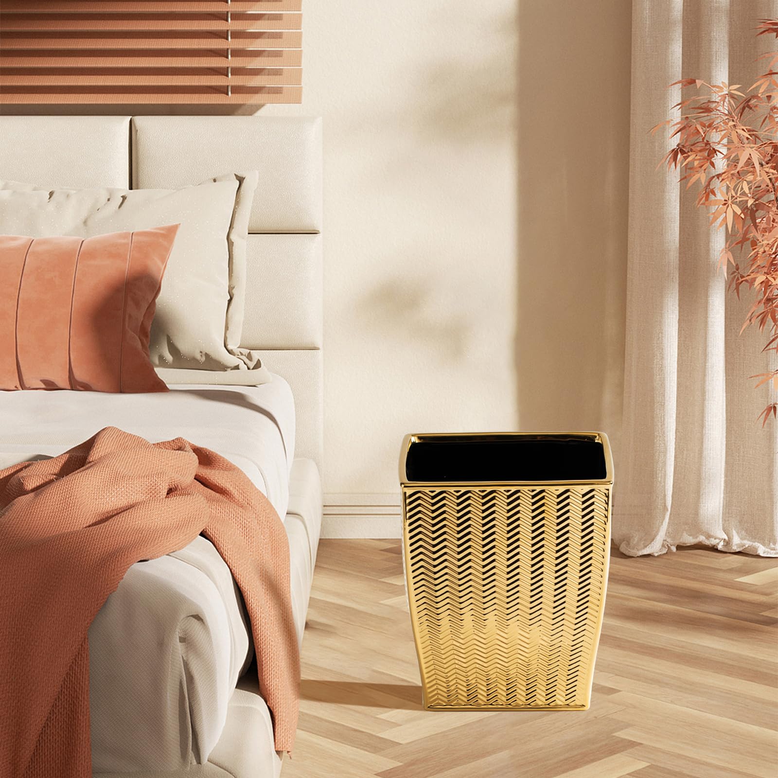 JOLOSK Bathroom Trash Can, Stylish Garbage Container Bin for Living Room, 1.32 Gallon/5 Liters Gold Small Trash Can, Waste Basket for Bathroom, Kitchen, Office, Bedroom-Room Decor