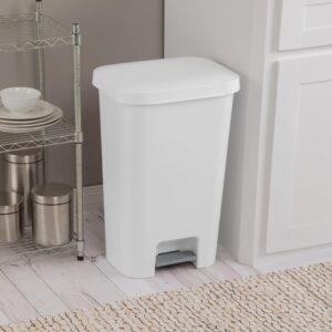 BMHSN11.9 Gallon / 45 Liter StepOn Plastic Trash Can, Plastic Wastebasket Garbage Bin for Kitchen,Home, Bedroom, Bathroom,Office & Slim Space-Saving, White