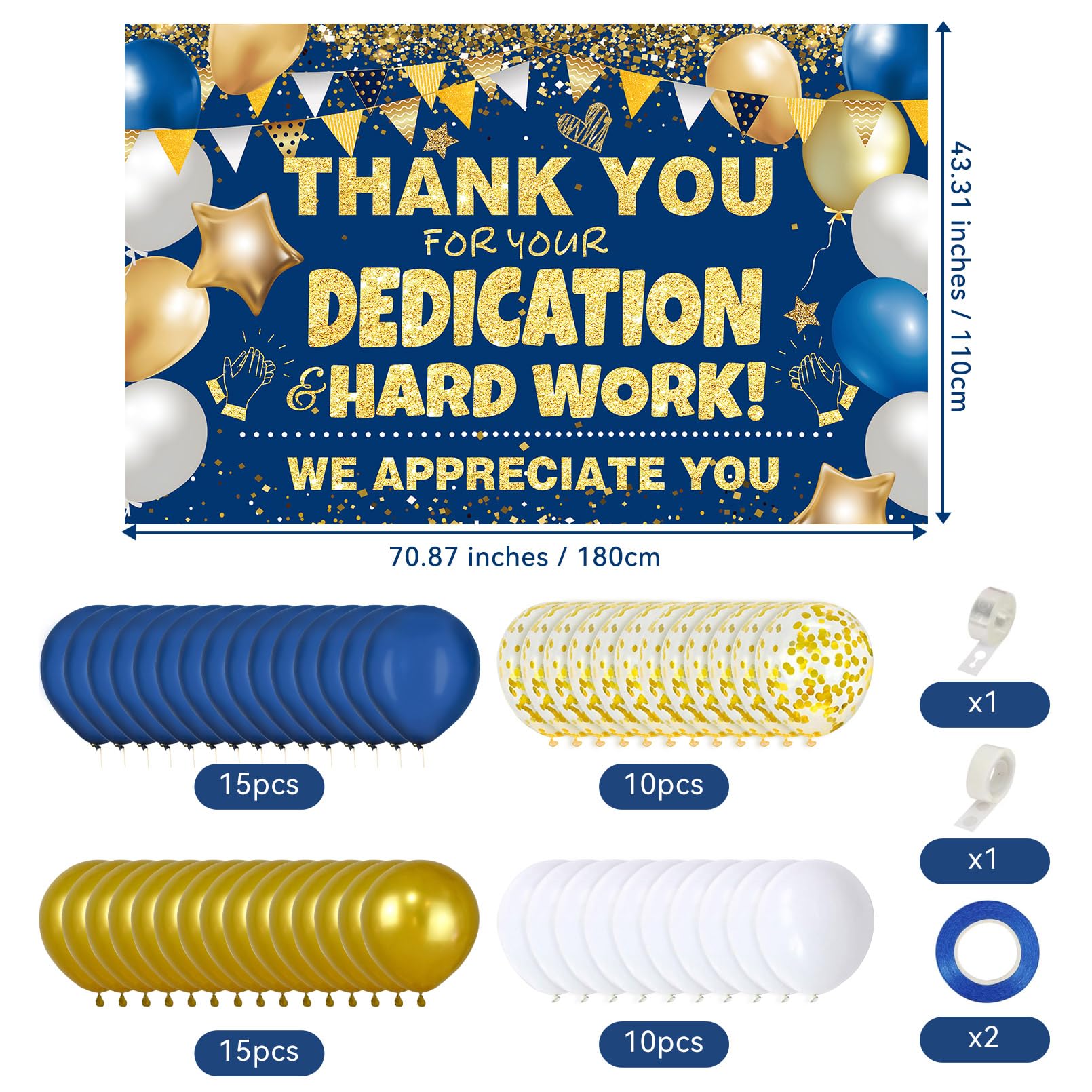 We Appreciate You Decorations Blue Gold We Appreciate You Banner with Balloons Arch Kit Thank You Backdrop for Teacher Employee Staff Doctors Nurse Poaster Volunteer Appreciation Week Party Decor