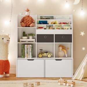 IDEALHOUSE Kids Bookshelf with Drawers 47.8in Toy Storage Organizer Modern Bookcase with Cubbies White Floor Storage Cabinet Wooden Toy Chest Playroom, Classroom, Nursery, Kids Room