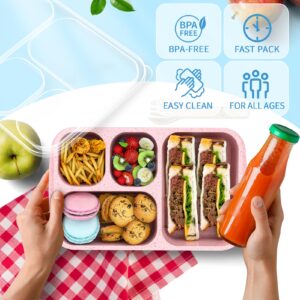 Bento Box for Adults and Snack Containers Set of 4 - Stackable, with 4 Compartments, Microwave & Dishwasher Safe, BPA Free - Reusable Meal Prep Containers for Kids and Adults (4 Colors)