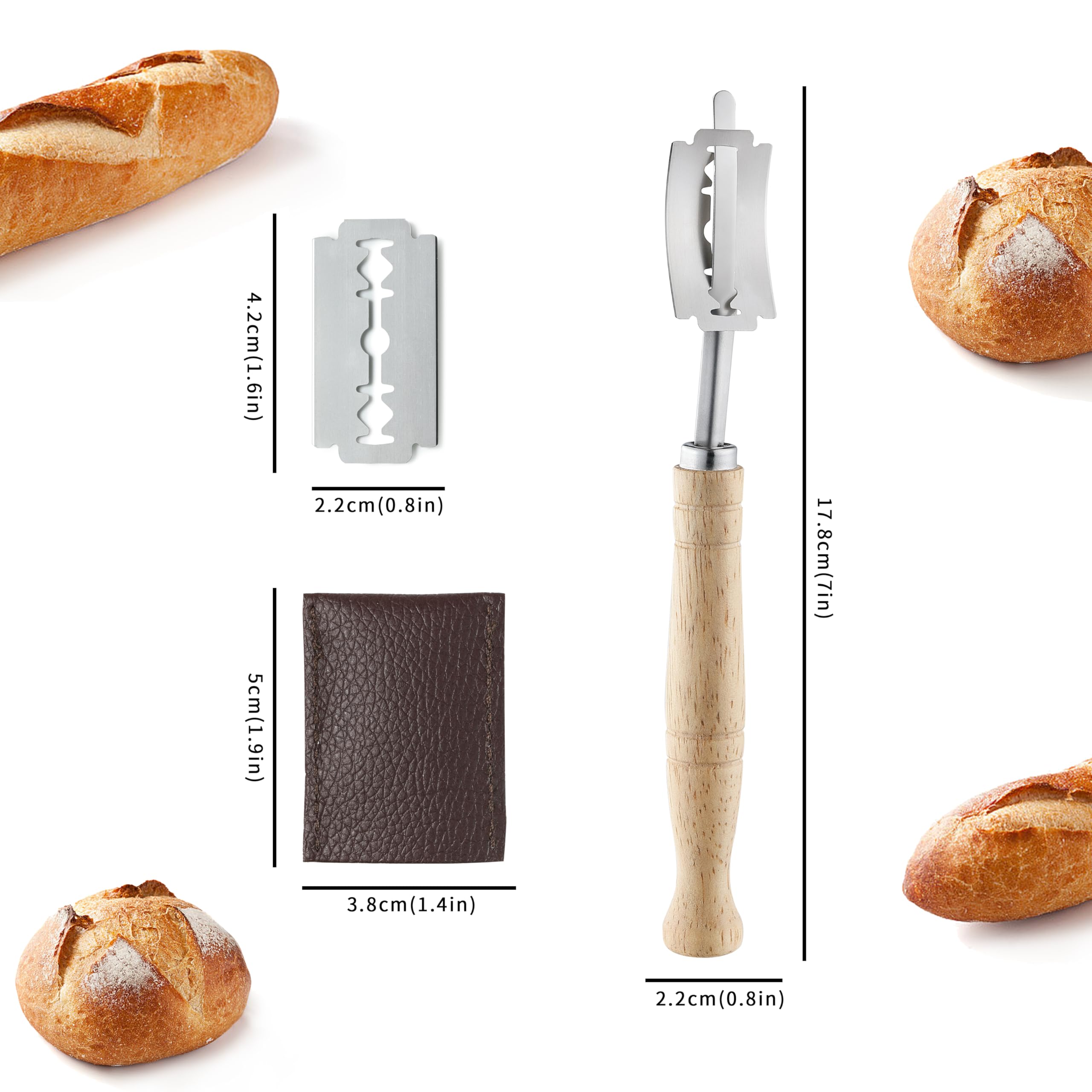 JJOO Bread Scoring Tool, Stainless Steel Bread Lame, Hand Crafred Bread Lame Dough Sourdough Scoring Tool, Bread Scorer with 15 Blades and Leather Cover