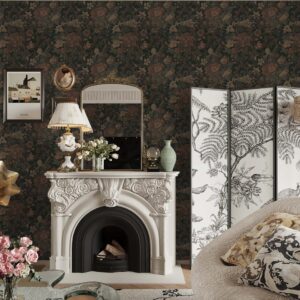 Dimoon 78.7"x16.1"Floral Peel and Stick Wallpaper Dark Green Vintage Flower Leaf Contact Paper Wallpaper for Bedroom Thicken Waterproof Self Adhesive Wall Paper Removable Shelf Liner Vinyl Roll