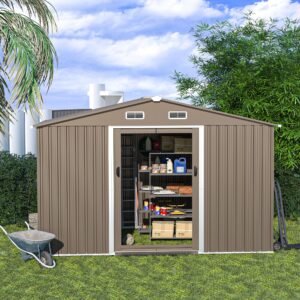 Kullavik 10FT x 8FT Outdoor Storage Shed,Waterproof Metal Tool Shed with Lockable Sliding Door and Air Vents,Metal Storage Shed for Garden,Backyard,Patio,Lawn