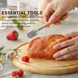 JJOO Bread Scoring Tool, Stainless Steel Bread Lame, Hand Crafred Bread Lame Dough Sourdough Scoring Tool, Bread Scorer with 15 Blades and Leather Cover