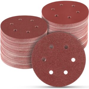 potuinom 100 pcs 6 inch sanding discs, 6 hole hook and loop sandpaper 60 80 120 240 400 grit set, round orbital sand paper discs for sander