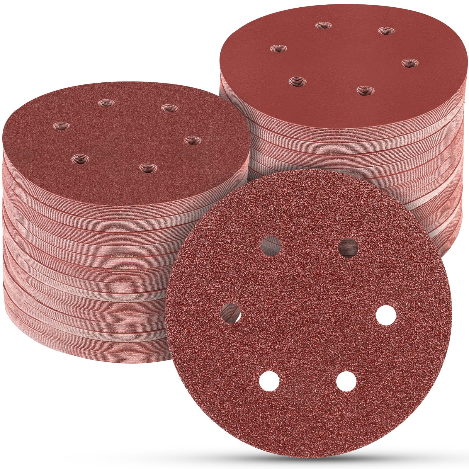 POTUINOM 100 PCS 6 Inch Sanding Discs, 6 Hole Hook and Loop Sandpaper 60 80 120 240 400 Grit Set, Round Orbital Sand Paper Discs for Sander