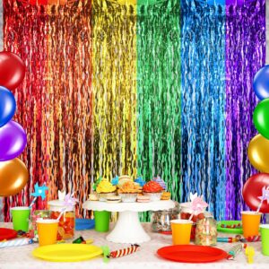 2 Pack 3.3X6.6Ft Rainbow Wavy Foil Fringe Curtains Backdrop Decorations, Rainbow Metallic Tinsel Foil Streamers Photo Booth Background for Birthday Wedding Engagement Bridal Shower Party Decorations