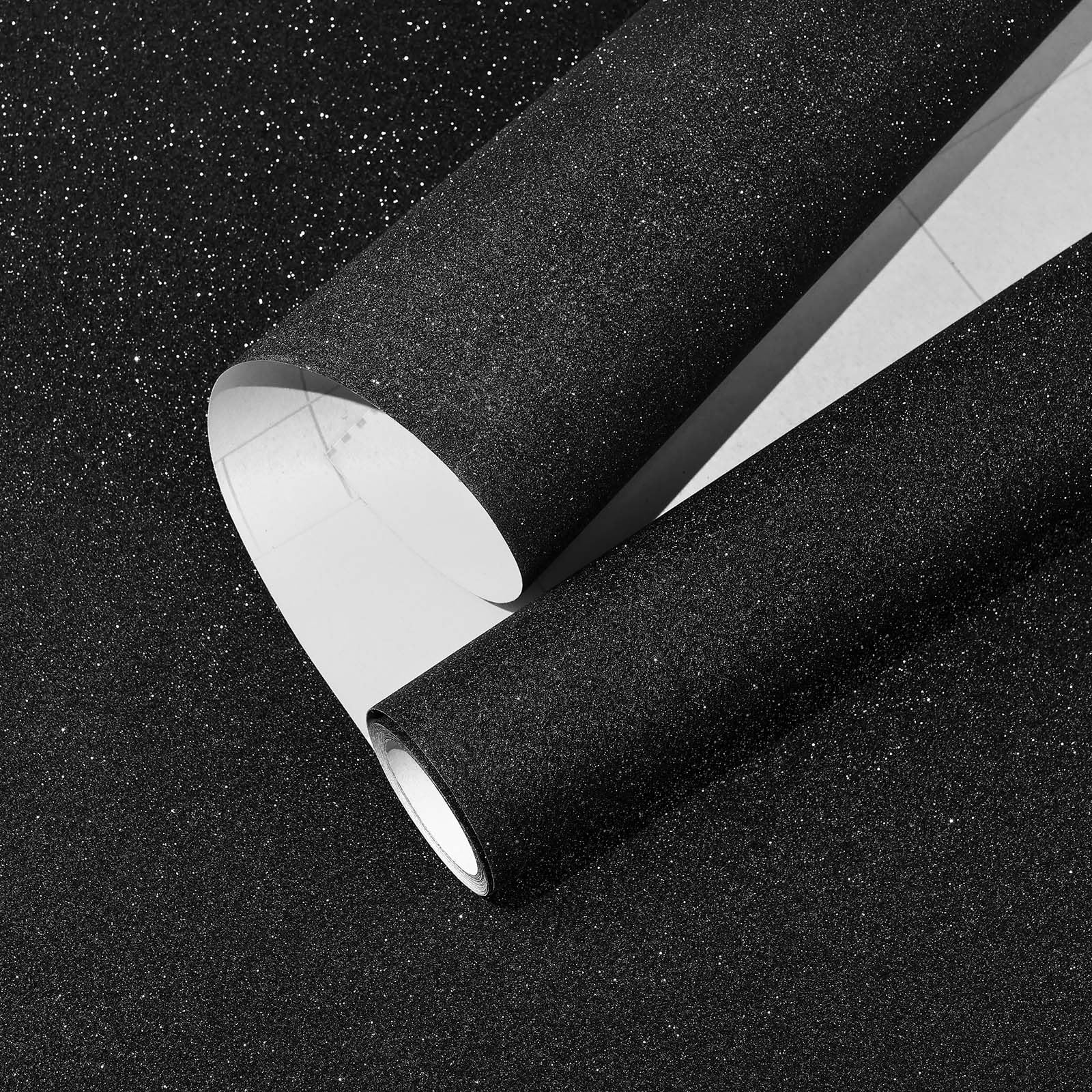 CAX Black Glitter Peel and Stick Wallpaper Sparkle Self-Adhesive Contact Paper for Cabinets Removable Glitter Black Wallpaper Stick and Peel for Bedroom Drawer Dresser 17.3''x120''