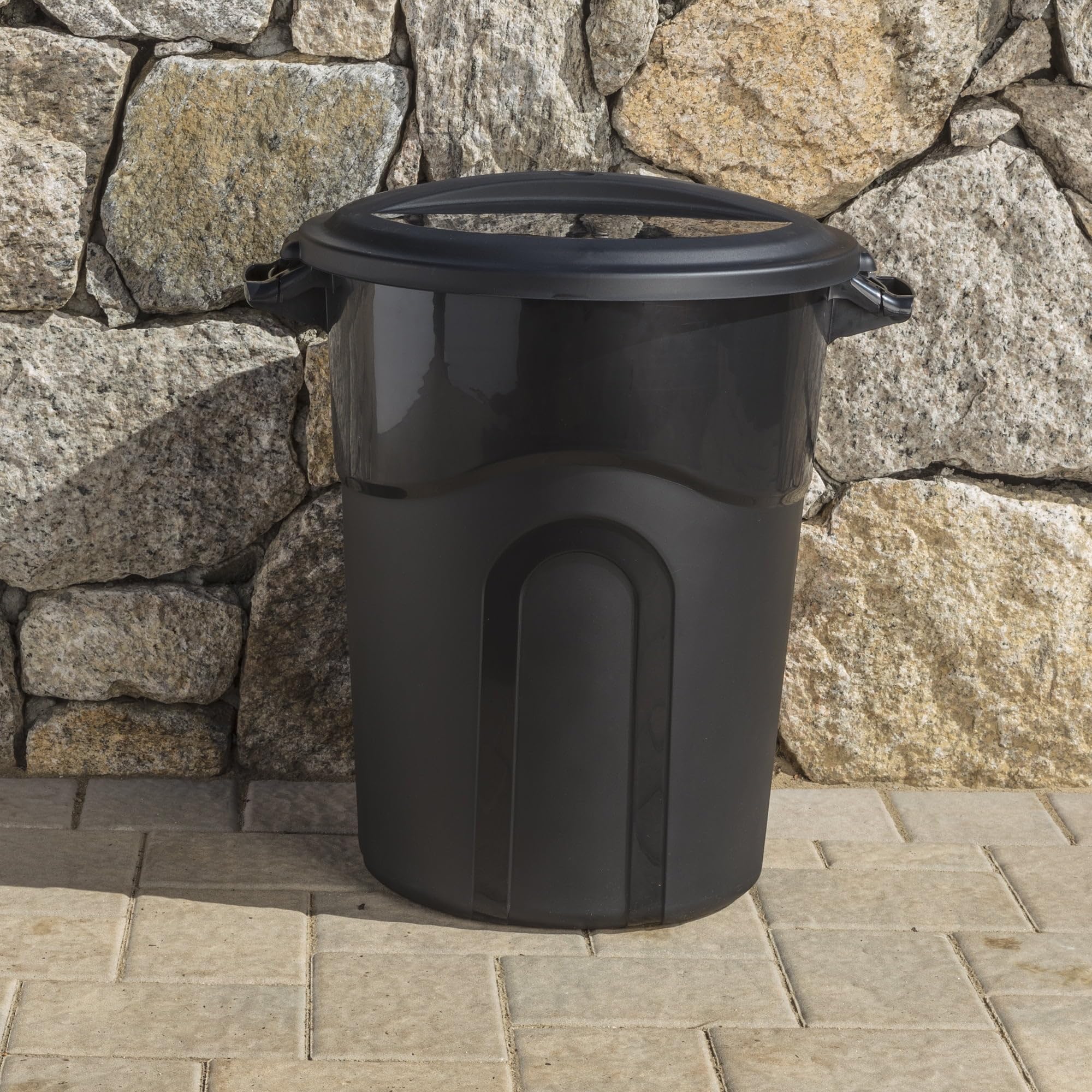 BMHSN 20 Gallon Heavy Duty Plastic Garbage Can, Included Lid, Black, TC-20GL