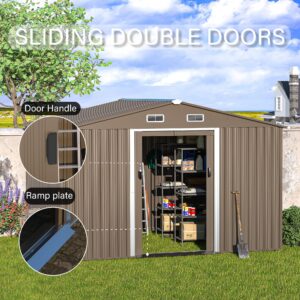 Kullavik 10FT x 8FT Outdoor Storage Shed,Waterproof Metal Tool Shed with Lockable Sliding Door and Air Vents,Metal Storage Shed for Garden,Backyard,Patio,Lawn