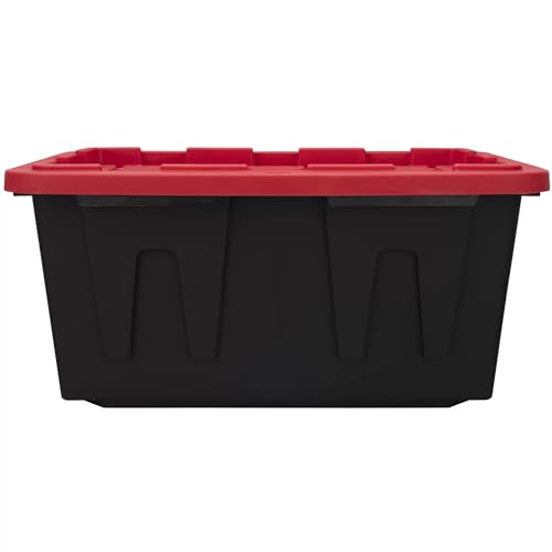 BMHSN 27 Gallon Plastic Storage Bin Tote Organizing Container With Durable Lid and Secure Latching Buckles, Stackable and Nestable Snap Lid Plastic Storage Bin, 1 Pack, Black Base/Red Lid