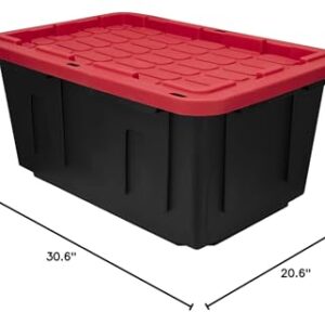 BMHSN 27 Gallon Plastic Storage Bin Tote Organizing Container With Durable Lid and Secure Latching Buckles, Stackable and Nestable Snap Lid Plastic Storage Bin, 1 Pack, Black Base/Red Lid