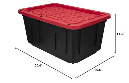 BMHSN 27 Gallon Plastic Storage Bin Tote Organizing Container With Durable Lid and Secure Latching Buckles, Stackable and Nestable Snap Lid Plastic Storage Bin, 1 Pack, Black Base/Red Lid