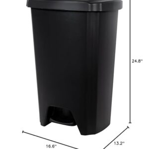 12.1 Gallon Trash Can, Plastic Step On Kitchen Trash Can, Black Kitchen Trash Can