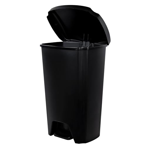 12.1 Gallon Trash Can, Plastic Step On Kitchen Trash Can, Black Kitchen Trash Can