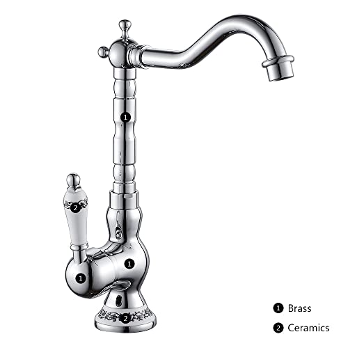 GeRRiT Faucet Bathroom Sink Tap Basin Faucets, Bathroom Kitchen Antique Bronze Faucet, Brass Basin Single Handle Black Hot & Cold Water Mixer Taps, Bath Accessories Basin Taps, With G3, Silver