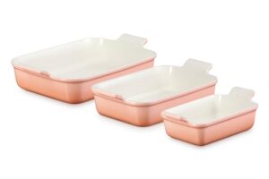 le creuset stoneware heritage set 3 rectangular dishes, peche