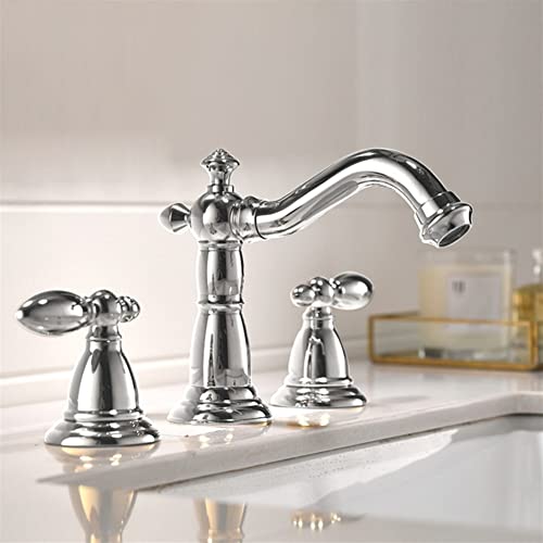 GeRRiT Faucet Bathroom Sink Tap Gold Chrome Solid Brass Bathroom Basin Faucet Mixer Tap, Antique Brass Black Kitchen Sink Faucet, Dual Handles 3Pcs Bathtub Faucet Basin Taps