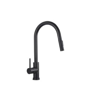 1pcs white kitchen sink faucet surface polished pull out spout dual mode spout hot and cold mixing faucet deck mount (color : matte black b)