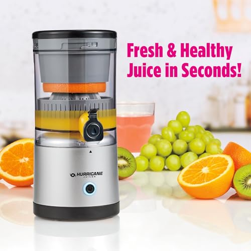 Hurricane Juicer, Powerful Cordless Juice Extractor Machine, Compact Design Fruit Juicer with Dishwasher-Safe Parts, Rechargeable 500 RPM Electric Juicer for Oranges, Berries & More