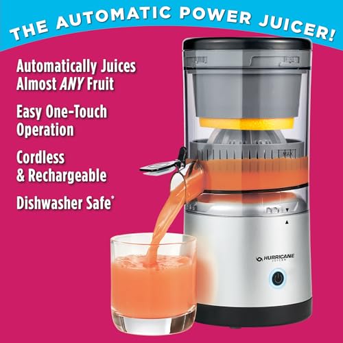 Hurricane Juicer, Powerful Cordless Juice Extractor Machine, Compact Design Fruit Juicer with Dishwasher-Safe Parts, Rechargeable 500 RPM Electric Juicer for Oranges, Berries & More