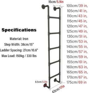 ZSPINJIA Basement Escape Ladder – Fire Ladders for Egress Basement Window Well Covers Outside,Small Ladder for Fire Emergency Home Safety,Ladder for Egress Window Wrought Iron,Loads 330lbs