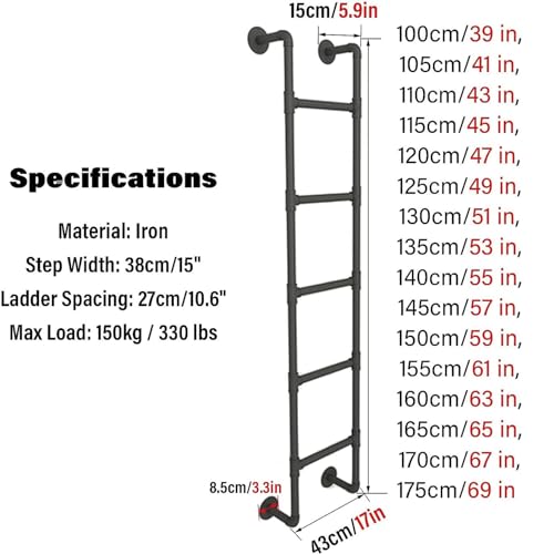 ZSPINJIA Basement Escape Ladder – Fire Ladders for Egress Basement Window Well Covers Outside,Small Ladder for Fire Emergency Home Safety,Ladder for Egress Window Wrought Iron,Loads 330lbs