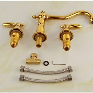 GeRRiT Faucet Bathroom Sink Tap Gold Chrome Solid Brass Bathroom Basin Faucet Mixer Tap, Antique Brass Black Kitchen Sink Faucet, Dual Handles 3Pcs Bathtub Faucet Basin Taps